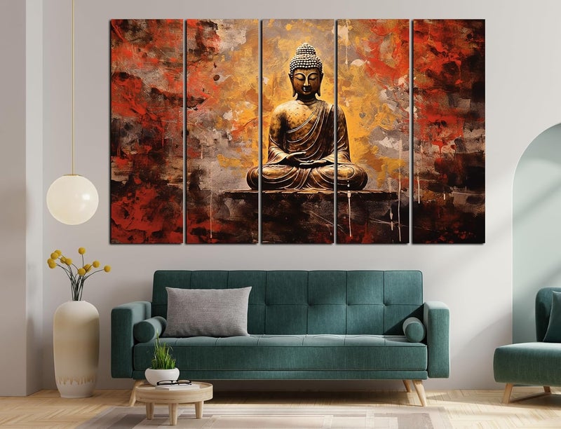 CN RETAILS Buddha Sitting Wall Paintings for Living Room Big Size Framed Wall Paintings for Home Decoration Set of 5 Frames 48x30 ss06_02 - Image 1