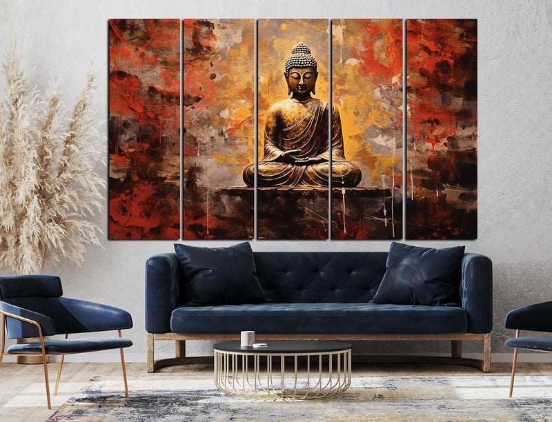 CN RETAILS Buddha Sitting Wall Paintings for Living Room Big Size Framed Wall Paintings for Home Decoration Set of 5 Frames 48x30 ss06_02 - Image 2
