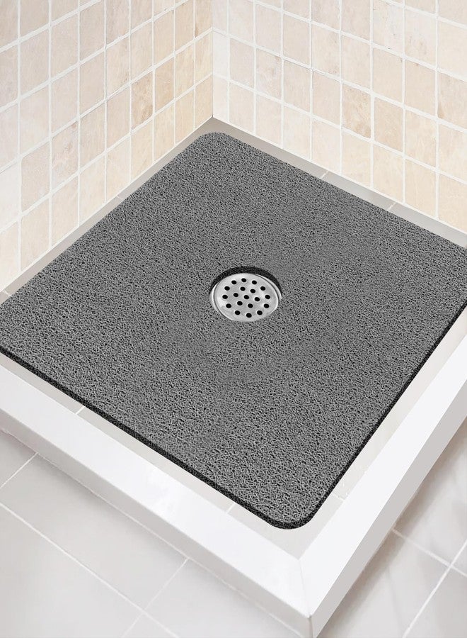 Zoryllic Shower Mat Non Slip,27 x 27 Inch Extra Large Bath Mat with Drain,Soft Square Loofah Shower Stall Mat Bathtub Mat for Bathroom,Without Suction Cups (Grey) - Image 1