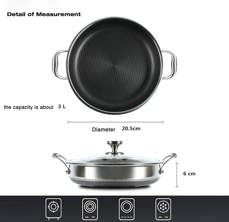 Stainless Steel Nonstick Saute Pan, Cookware with Lid, 28CM Deep Frying Pan, Nonstick Cooking Pot with Handles, Large Skillet, Wok Pan Compatible with All Cooktops, Dishwasher Safe - Image 3