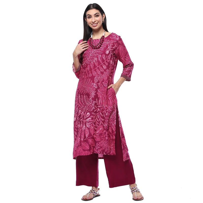 Biba Women Rayon Printed Kurta With Palazzo,Neckpeice (Assorted2003Eaw24Purple, Large - Image 5