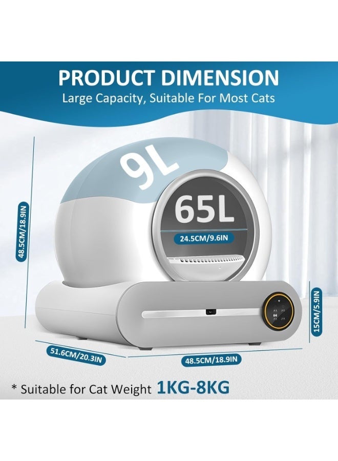 SKY-TOUCH Smart Self Cleaning Cat Litter Box,65L+ 9L Extra Large Capacity Upgraded Automatic Self Litter Box, APP Control/Odor Removal/Safety Protection/Low Noise for Cats 1-8kg,1 Roll Trash Bag - Image 5