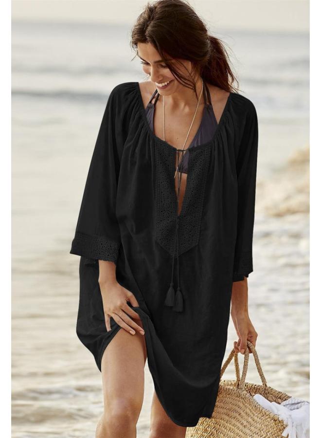 Loquat Cotton Lace Loose Bikini Beach Jacket, Holiday Wear (4 Colors Available)-Color:lake Blue- - Image 4