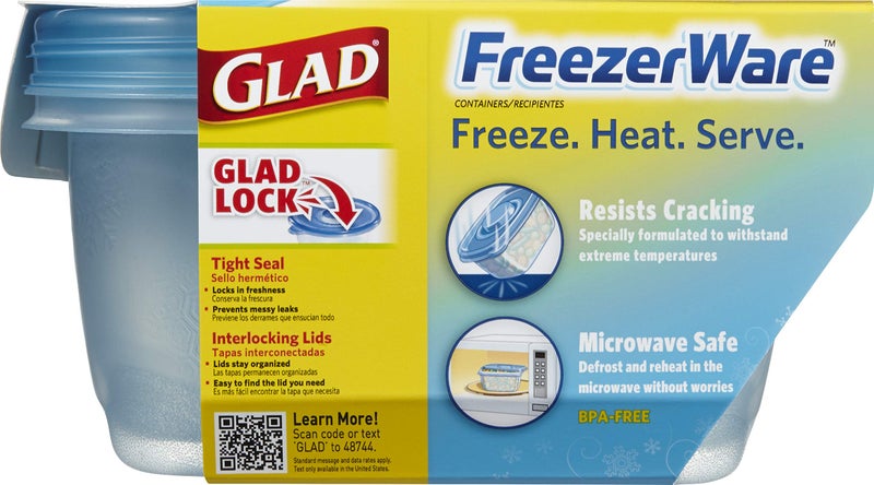 Glad Gladware Freezerware Food Storage Containers, Large Rectangle Holds 64 Ounces of Food, 2 Count Set | Tupperware, Plastic Food Container, Meal Prep Container, Plastic Containers with Lids - Image 2