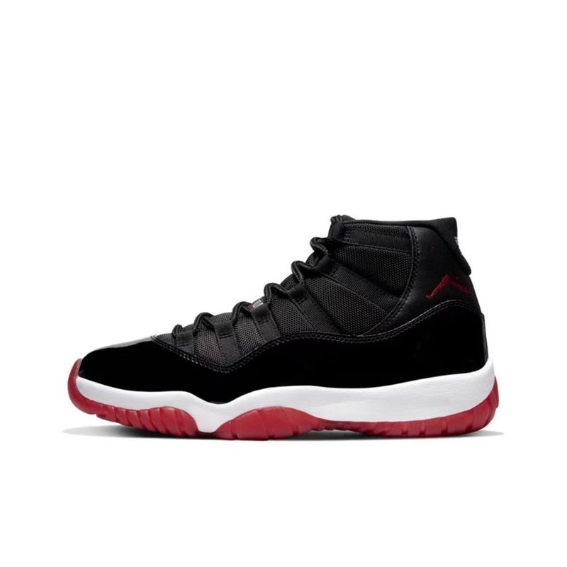 أحذية رياضية عالية القمة للأطفال AJ11 بيغ ديفيل جو 11 باللونين الأسود والأبيض والأحمر مع حزام كانغ باللونين الأسود والأحمر - Image 1