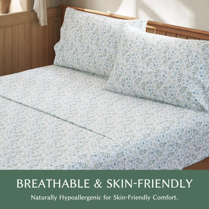 HYPREST 100% Cotton Sheets Queen Green - Deep Pocket Queen Sheets Floral Patterned Crispy Percale Bed Sheets Soft Breathable Farmhouse - Image 4