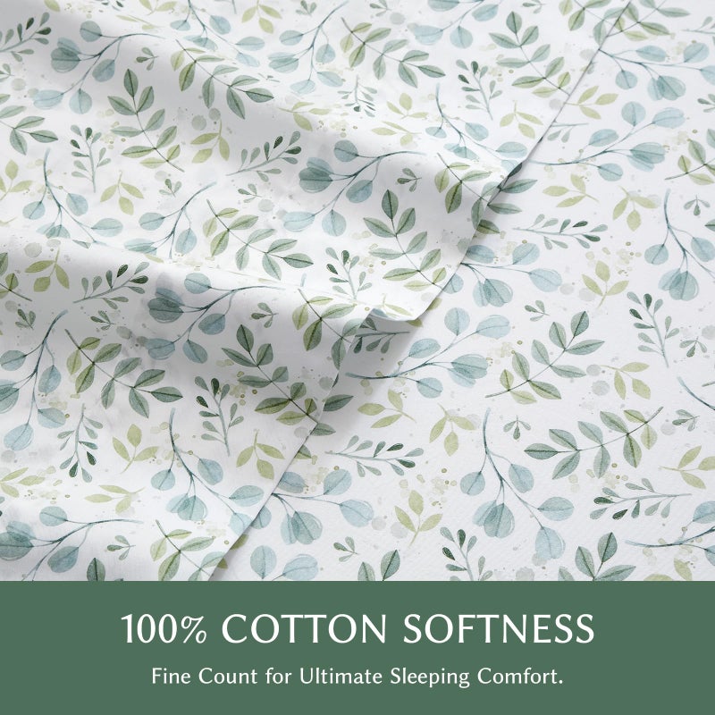 HYPREST 100% Cotton Sheets Queen Green - Deep Pocket Queen Sheets Floral Patterned Crispy Percale Bed Sheets Soft Breathable Farmhouse - Image 3