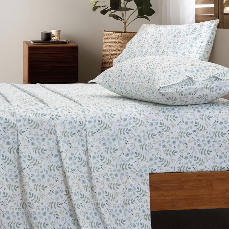 HYPREST 100% Cotton Sheets Queen Green - Deep Pocket Queen Sheets Floral Patterned Crispy Percale Bed Sheets Soft Breathable Farmhouse - Image 1