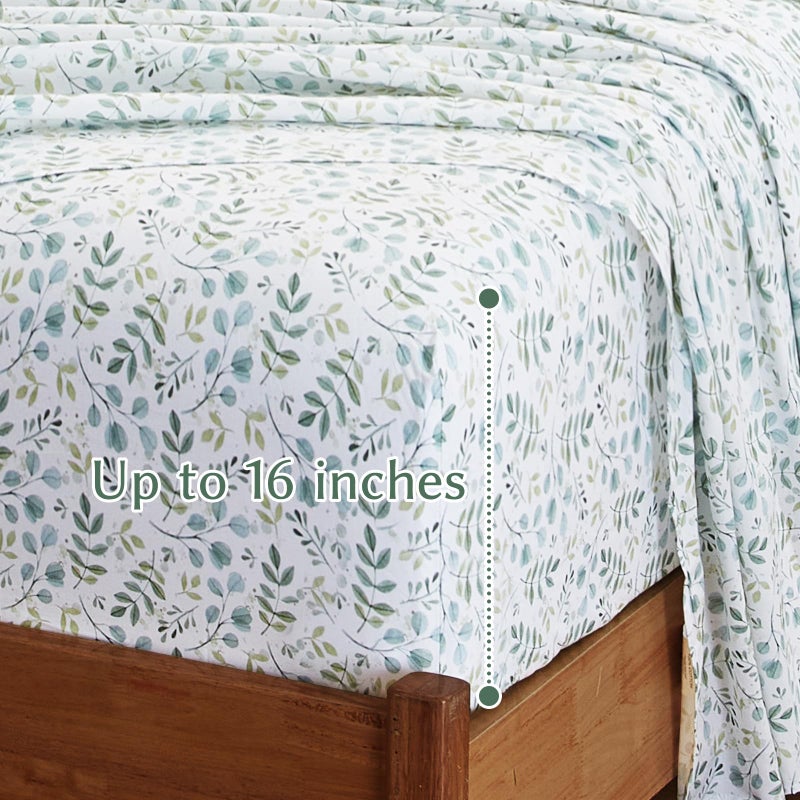 HYPREST 100% Cotton Sheets Queen Green - Deep Pocket Queen Sheets Floral Patterned Crispy Percale Bed Sheets Soft Breathable Farmhouse - Image 5