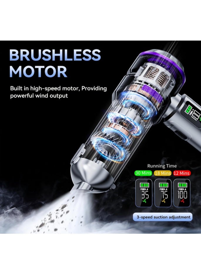 GOGOGO Car Vacuum Cleaner High Power 20000Pa – Cordless Handheld Mini Vacuum & Air Duster for Car Detailing, 3-Speed Brushless Motor, 6000mAh Battery (Purple - Fast Charging Edition) - Image 4