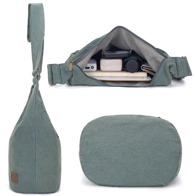 Coton Pose Women's large capacity Hippie Crossbody Bag Top Zip Large Size Canvas Sling Bag Jacquard cloth Handmade Bags (Denim Green) - Image 5