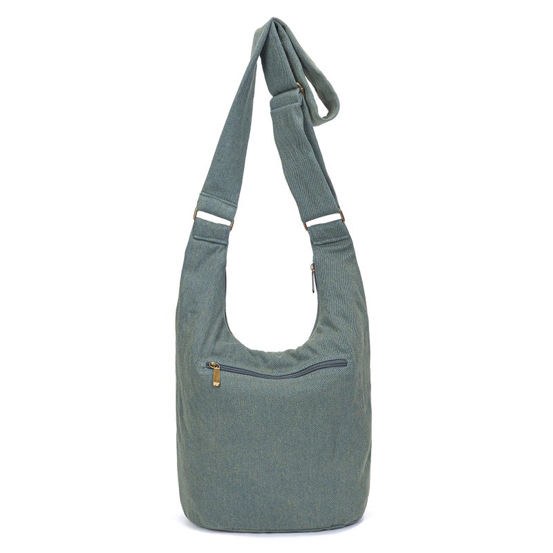Coton Pose Women's large capacity Hippie Crossbody Bag Top Zip Large Size Canvas Sling Bag Jacquard cloth Handmade Bags (Denim Green) - Image 2
