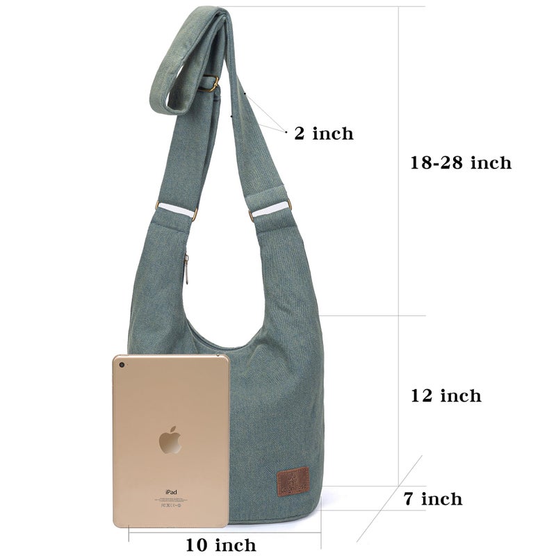 Coton Pose Women's large capacity Hippie Crossbody Bag Top Zip Large Size Canvas Sling Bag Jacquard cloth Handmade Bags (Denim Green) - Image 4