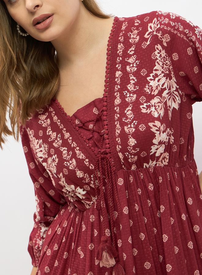 ستايلي فستان ميدي بوهيمي بطبعات ورباط - Image 4