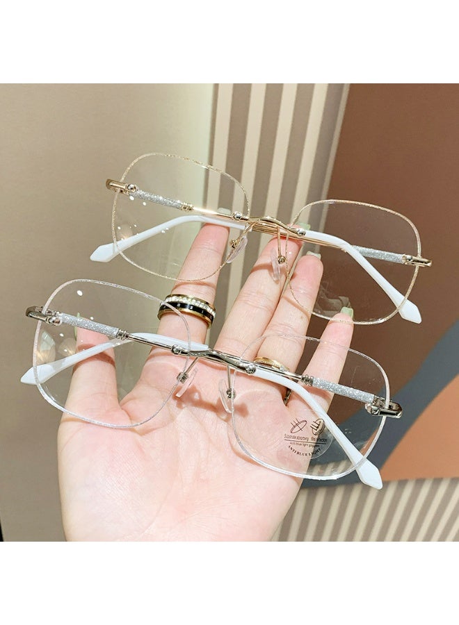 YALONG 2 PCS Women's Rimless Glasses Frameless Metal Fashion Diamond Cut Edge Blue Light Computer Readers with Anti Eyestrain (Gold/Silver) - Image 1