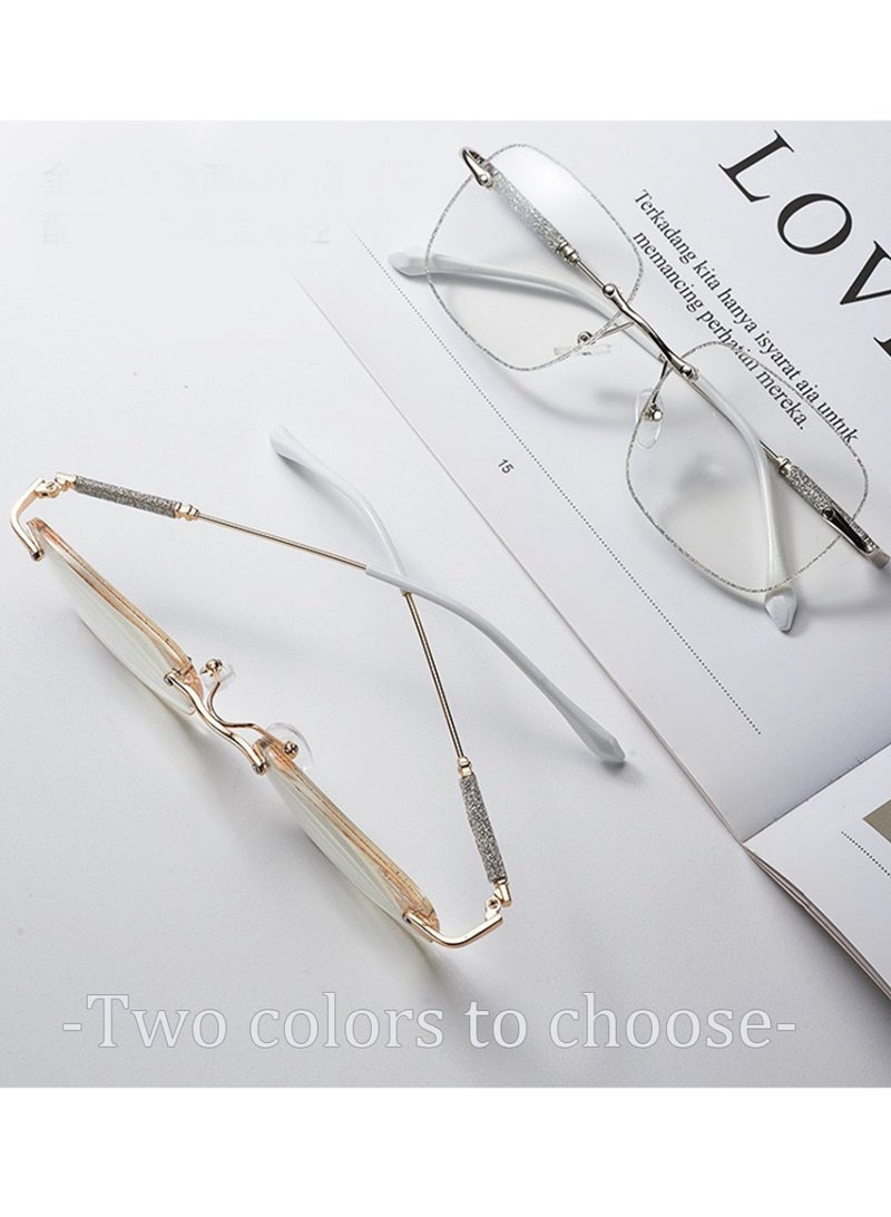 YALONG 2 PCS Women's Rimless Glasses Frameless Metal Fashion Diamond Cut Edge Blue Light Computer Readers with Anti Eyestrain (Gold/Silver) - Image 3