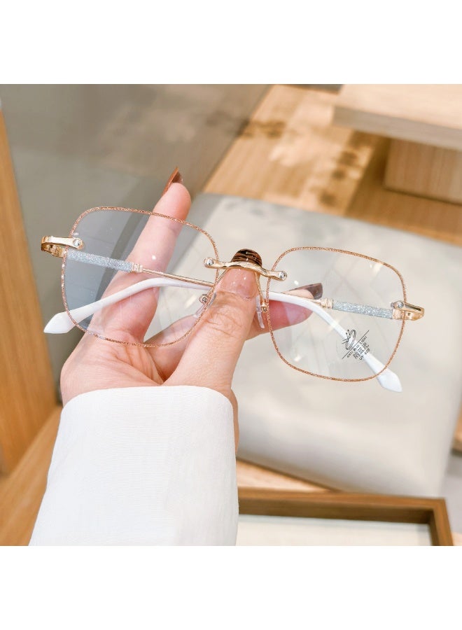 YALONG 2 PCS Women's Rimless Glasses Frameless Metal Fashion Diamond Cut Edge Blue Light Computer Readers with Anti Eyestrain (Gold/Silver) - Image 5