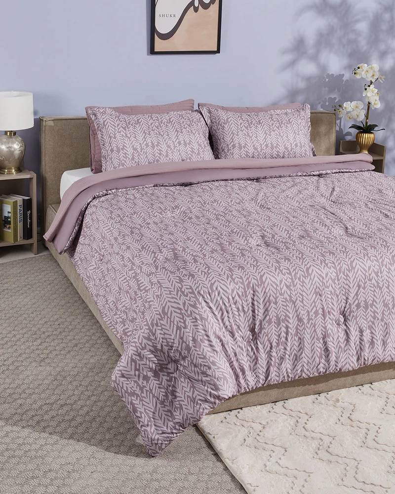 REDTAG Beige And Pink Botanical Print Comforter Set 6 Piece (240 x 220 cm)