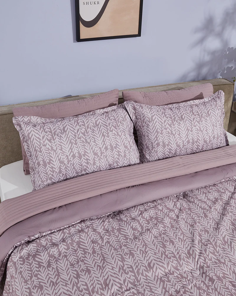 REDTAG Beige And Pink Botanical Print Comforter Set 6 Piece (240 x 220 cm)