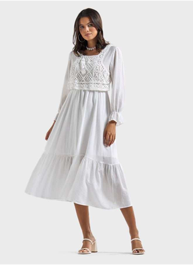FAV - Square Neck Bell Sleeve Dress - Image 1