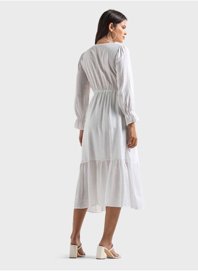 FAV - Square Neck Bell Sleeve Dress - Image 1
