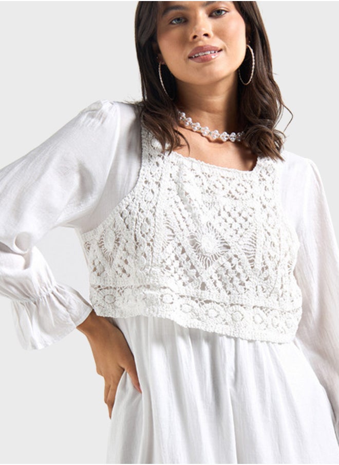 FAV - Square Neck Bell Sleeve Dress - Image 1