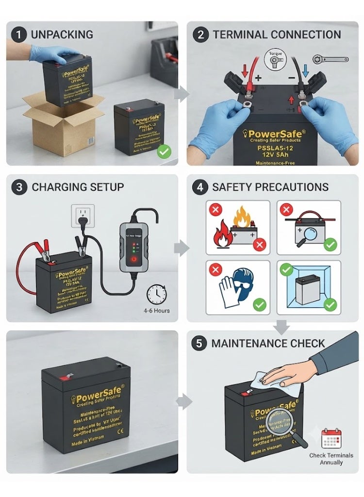 PowerSafe Sealed Lead Acid Battery 12V-5Ah PSSLA 5-12 - Image 3