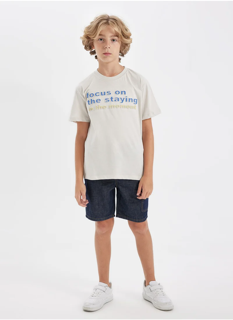 DeFacto Printed Round Neck Short Sleeve T-Shirt