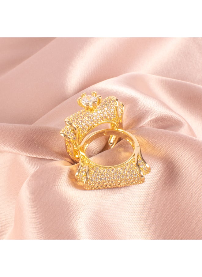 Generic - Chinese Gold Zirconic Soire Twins Ring Size 8 - Image 1