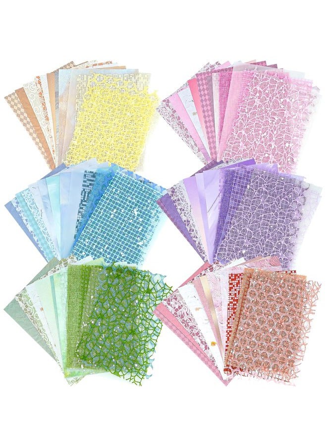 Aromoty 90 sheets Textured Scrapbook Paper&Mesh Fabric set - Handmade Craft Mulberry Special Paper Mix for Scrapbooking Junk Journal Journaling Supplies Card DIY Materials Collage, 5.1x7 Inches - Image 1