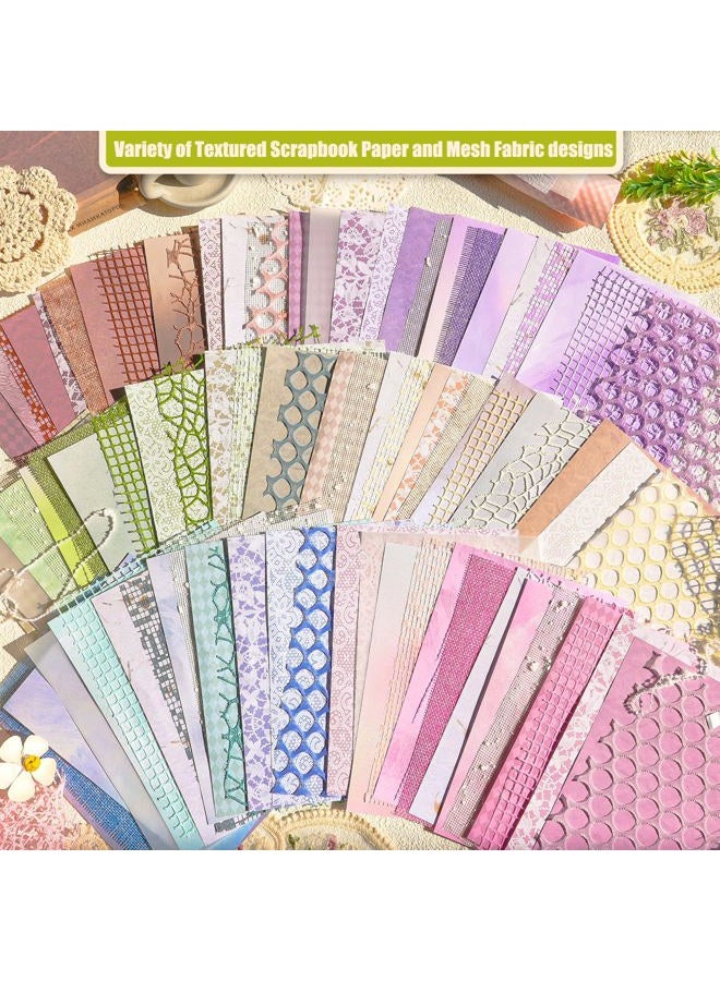 Aromoty 90 sheets Textured Scrapbook Paper&Mesh Fabric set - Handmade Craft Mulberry Special Paper Mix for Scrapbooking Junk Journal Journaling Supplies Card DIY Materials Collage, 5.1x7 Inches - Image 4