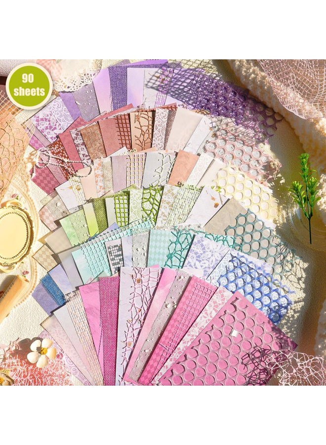 Aromoty 90 sheets Textured Scrapbook Paper&Mesh Fabric set - Handmade Craft Mulberry Special Paper Mix for Scrapbooking Junk Journal Journaling Supplies Card DIY Materials Collage, 5.1x7 Inches - Image 2