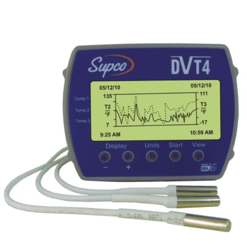 Supco DVT4 Data View 4-Channel Temperature Data Logger with Display, 4" Length x 3-3/64" Width x 1-1/2" Height - Image 1