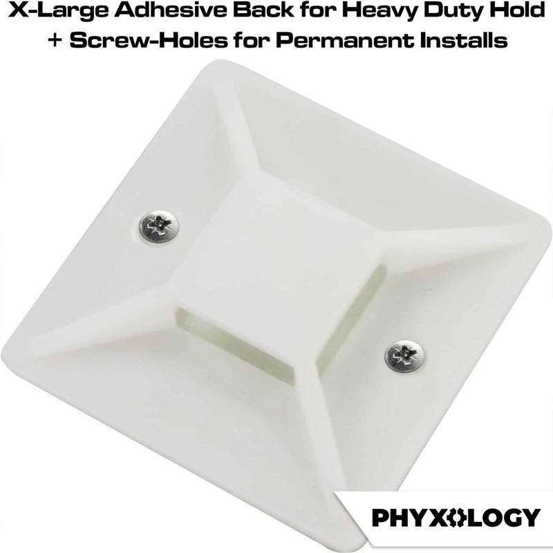 PHYXOLOGY SUPPLY يتم تثبيت ربطات الكابلات فائقة اللصق مقاس X-Large على 100 حزمة لإدارة الأسلاك بسرعة خالية من الإحباط. قم بتثبيت قواعد ربط السحاب هذه بدون أدوات مع ظهر لاصق أو استخدم فتحات لولبية لتثبيت دائم - Image 4