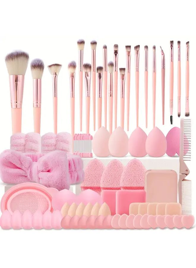 101 قطعة مجموعة أدوات مكياج وردية مع 20 فرشاة، 30 عود ظل عيون، بيض تجميل، ووسادات بودرة - Image 2