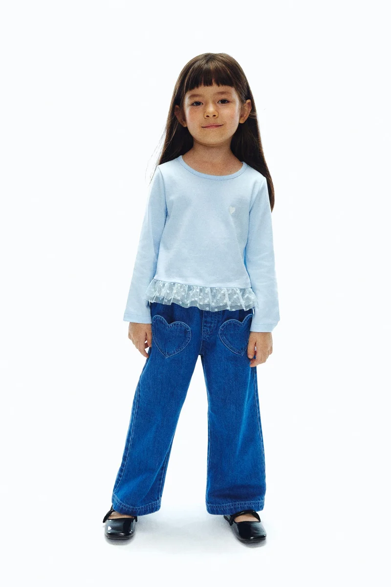 اتش اند ام بلوزة قطنية مزينة بكشكشة من التول