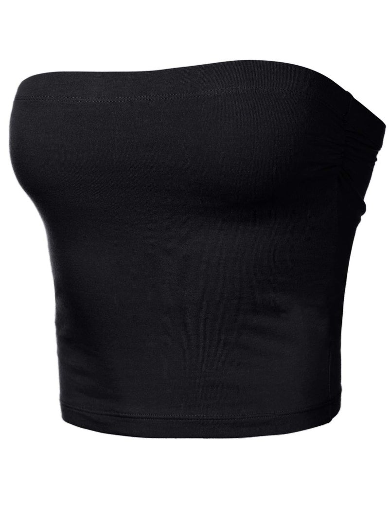 HATOPANTS Women's Shapewear Tube Tops Strapless Ruched Built-in Shelf Bra Casual Black L - Image 1