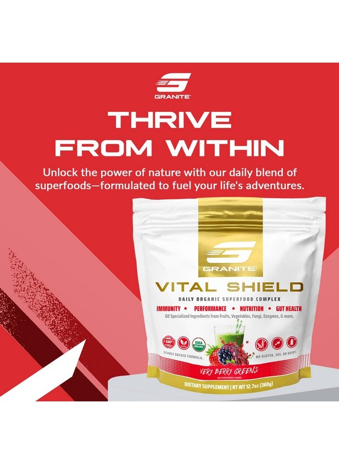 جرانيت سابليمنتس - مسحوق الأطعمة الخارقة من Granite Supplements Vital Shield (30 وجبة) - مسحوق الأطعمة الخارقة من الفواكه والخضروات لتحسين الأداء وصحة الأمعاء والمناعة والتغذية، خضروات التوت - Image 1