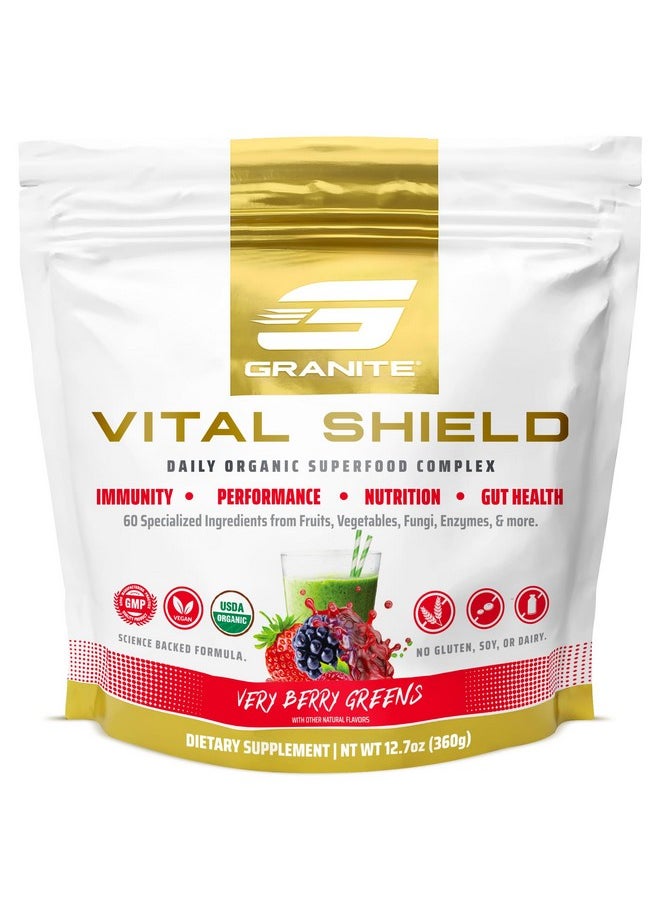 جرانيت سابليمنتس - مسحوق الأطعمة الخارقة من Granite Supplements Vital Shield (30 وجبة) - مسحوق الأطعمة الخارقة من الفواكه والخضروات لتحسين الأداء وصحة الأمعاء والمناعة والتغذية، خضروات التوت - Image 1