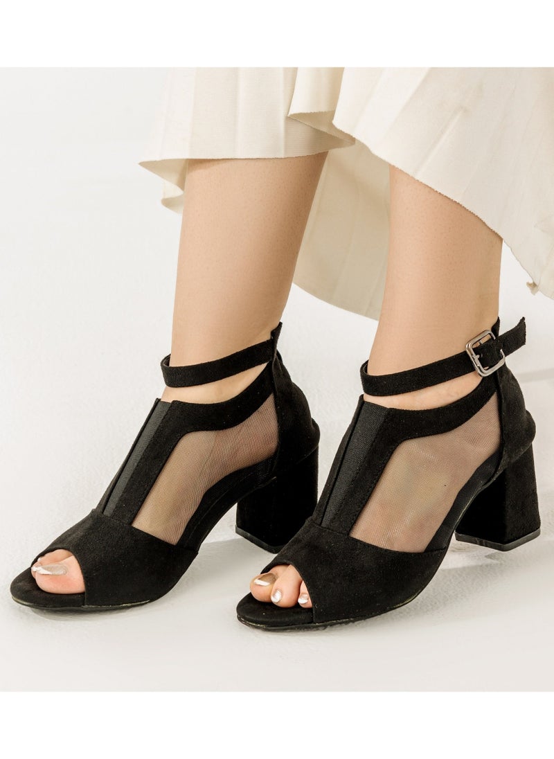LIFESTYLISH SN-505 Sandal Open Stylish Heel Suede- Black  - Image 2