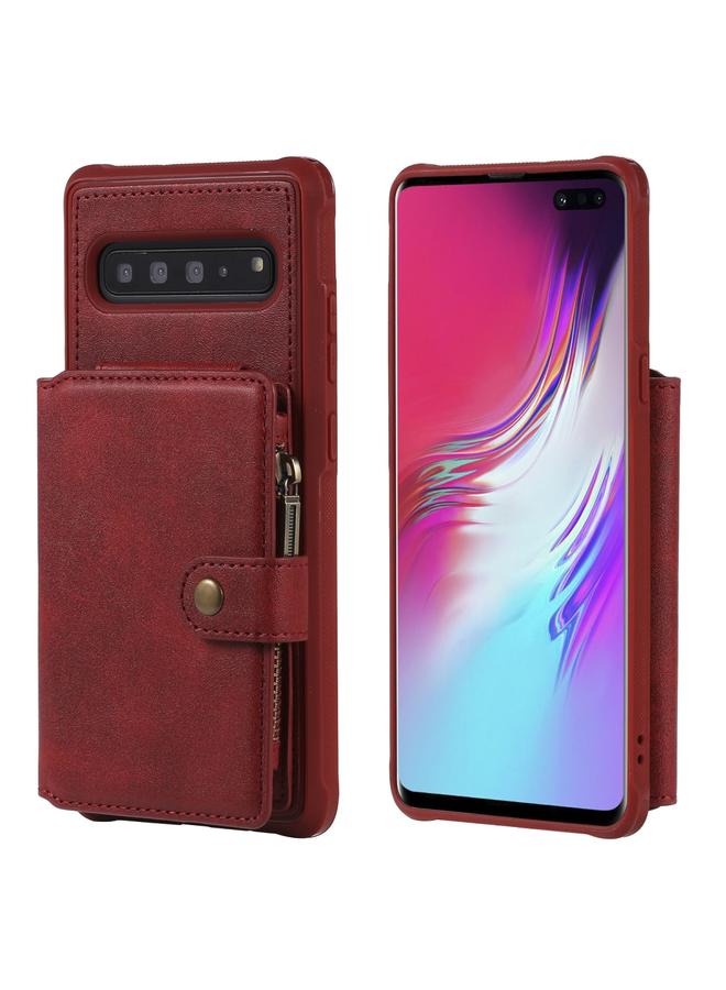 زبون جراب لهاتف Galaxy S10 5G جراب واقٍ مقاوم للصدمات بسحاب مع فتحات للبطاقات وقوس وحامل للصور ووظيفة المحفظة - Image 1