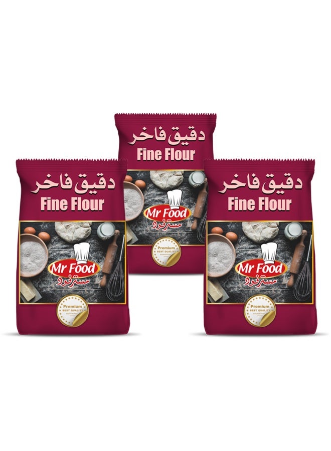 مجموعة من 3 أكياس دقيق أبيض، 1 كيلو لكل كيس