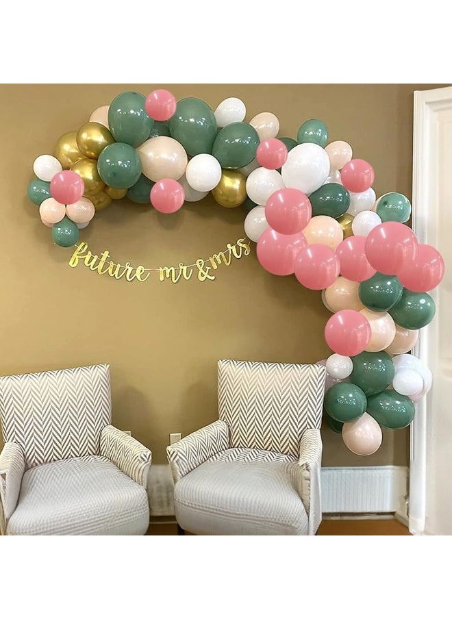 Isndare - Retro Green Pink Balloons, 35pcs Sage Green Dusty Pink Metallic Gold Latex Balloons Set, Olive Green Pink White Gold Confetti Balloons for Girls Jungle Birthday Baby Shower Wedding Party Decoration - Image 1