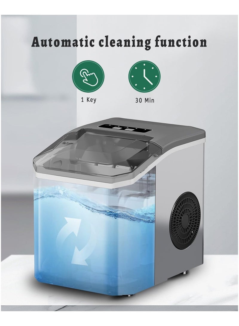 ميباشي Mebashi Countertop Ice Cube Maker Auto-Cleaning Machine for Kitchen, Office, Bar & Party - Fast 9 Ice Cubes in 6-8 Mins, 15kg/24H, Adjustable Ice Size, 1.5L Water Tank, Smart Alert ME-ICE1500(Silver) - Image 3