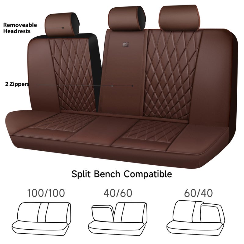 CAR PASS Piping Luxury Faux Leather Seat Covers Full Set, 5 Seats Anti-Slip Waterproof Seat Covers Compatible with Front Armrests, Universal Fit for Suvs,Vans,Trucks,Airbag Compatible, Pure Brown - Image 5