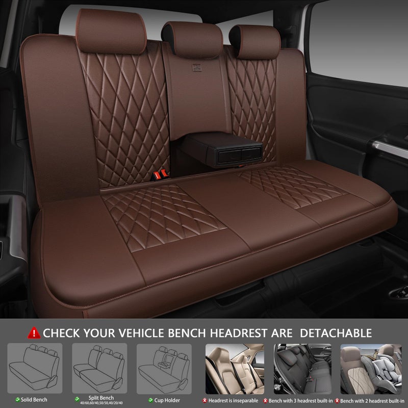 CAR PASS Piping Luxury Faux Leather Seat Covers Full Set, 5 Seats Anti-Slip Waterproof Seat Covers Compatible with Front Armrests, Universal Fit for Suvs,Vans,Trucks,Airbag Compatible, Pure Brown - Image 3