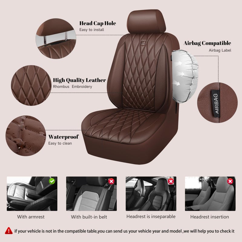 CAR PASS Piping Luxury Faux Leather Seat Covers Full Set, 5 Seats Anti-Slip Waterproof Seat Covers Compatible with Front Armrests, Universal Fit for Suvs,Vans,Trucks,Airbag Compatible, Pure Brown - Image 4