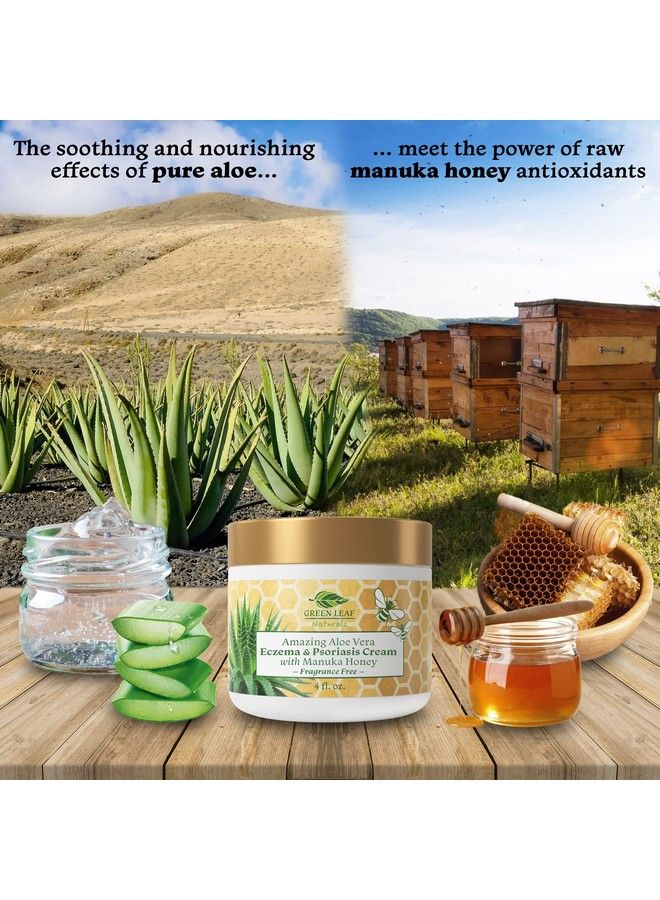Green Leaf Naturals Manuka Honey Eczema Cream (Fragrance Free) 8Oz Moisturizing Lotion Treatment For Psoriasis Relief Itchy Dry Skin Rash Healing Ointment Skin Soothing Moisturizer For Kids Adults Baby Ultra Crème - Image 3