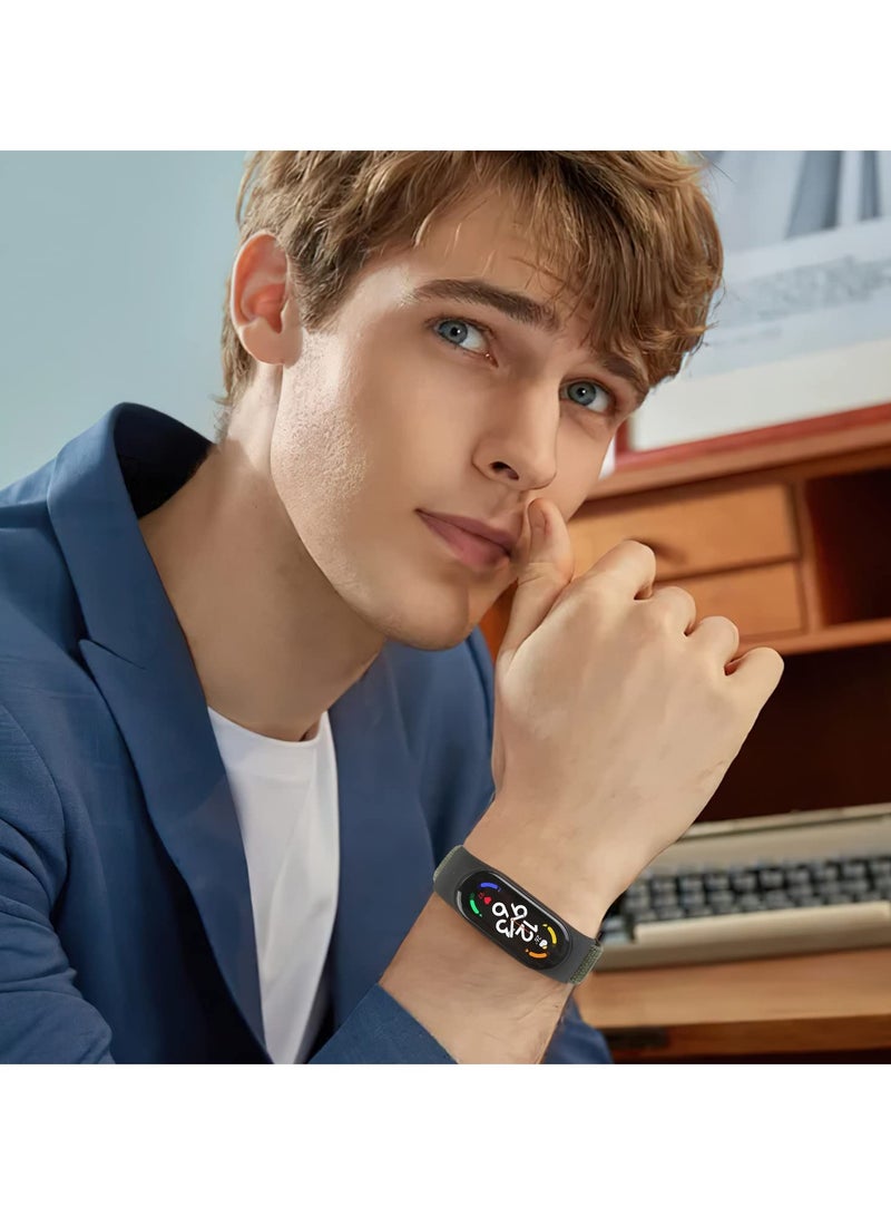 حزام نايلون متوافق مع سوار شاومي مي 7/6/5/4/3 سوار ناعم قابل للتعديل للرجال والنساء غرين - Image 4