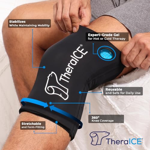 TheraICE Knee Ice Pack Wrap Compression Sleeve for Injuries Reusable Gel Cold Packs Brace Also for Elbow Ankle Calf Flexible Cold Wrap Recovery for Meniscus ACL MCL Pain Relief L - Image 5